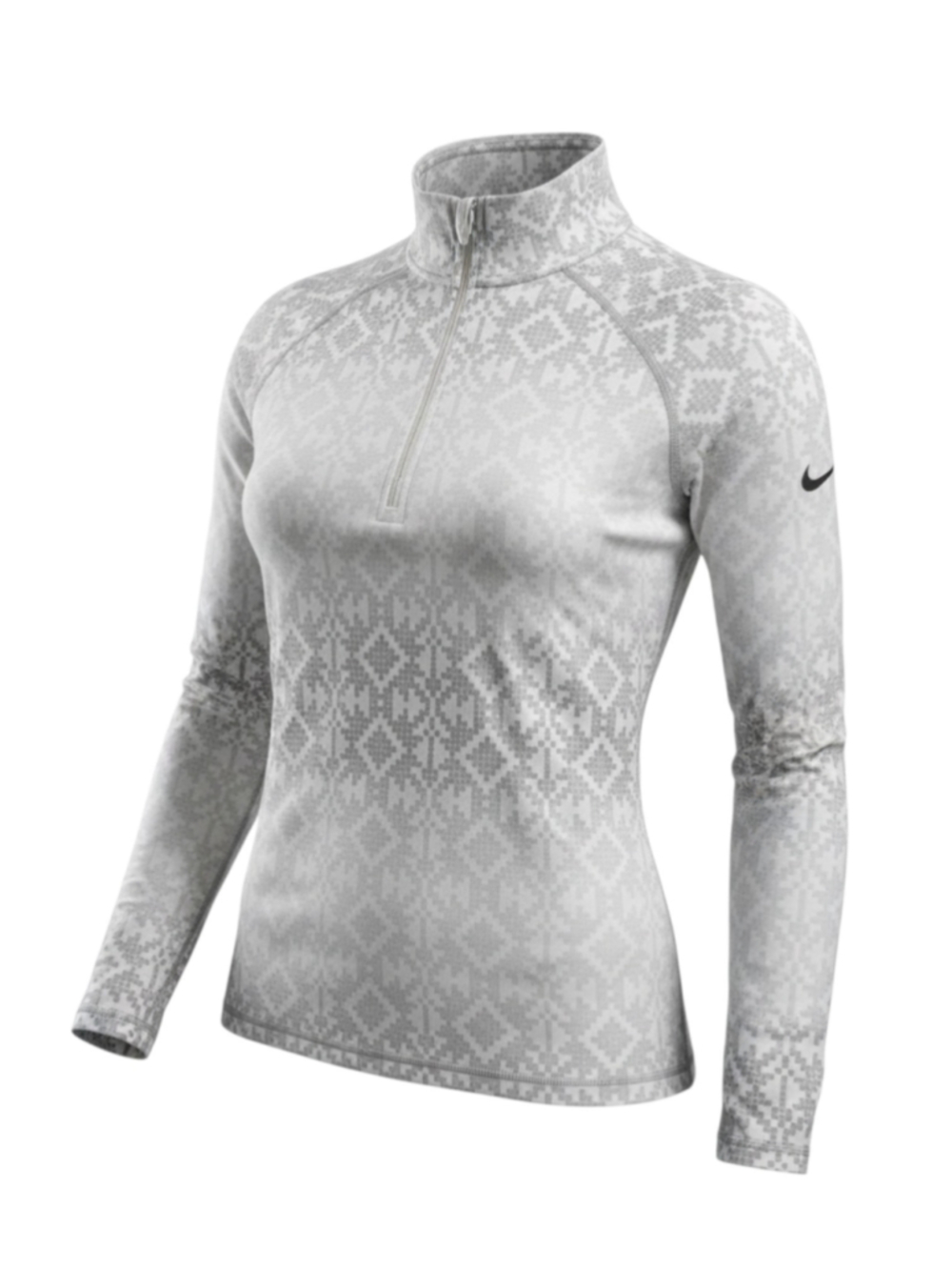 Nike Pro Long Sleeve Quarter Zip Top Grey White Ombre Design Size Medium